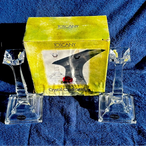 Toscany St. George 24% Lead Crystal 8" Candlesticks USA Cut Glass vintage - Picture 16 of 16